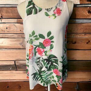 *SOLD*Vince Camuto Floral Havana Tropical Hi Low Sleeveless Top Size Small